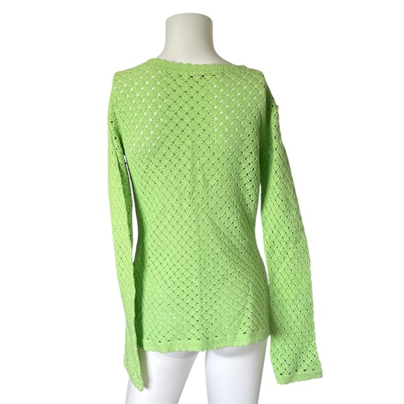 Vintage Y2K Banana Republic Bright Green Open Crochet Top Cotton Fairy Fairycore - Picture 2 of 11